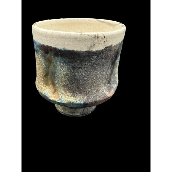 Handmade Small Colorful RAKU Vase Pot with Base 4 x 3.5 in Weighs 1/2 lb - Picture 2 of 5